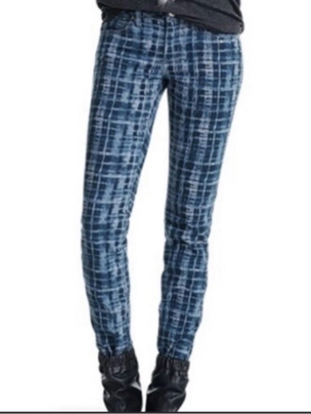 Cabi Style# 3047 Blue Grid Print Skinny Pants Size 6